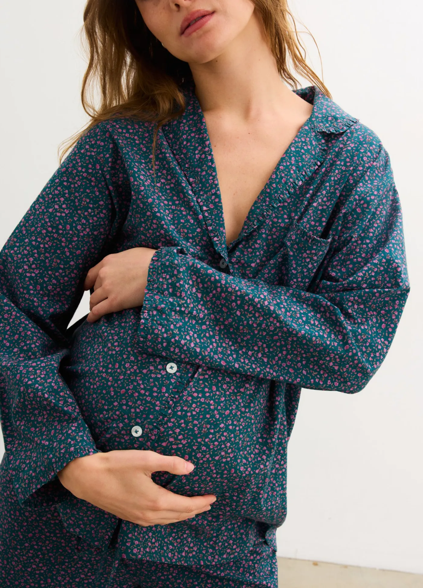 The Ruffle PJ Buttondown Top
